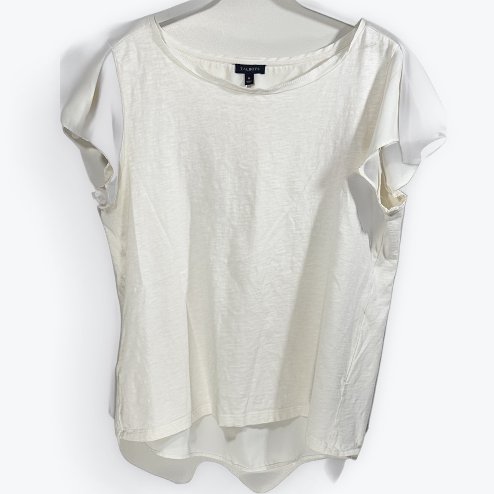 Talbots Elegant White Women's Ruffle Tee Medium
